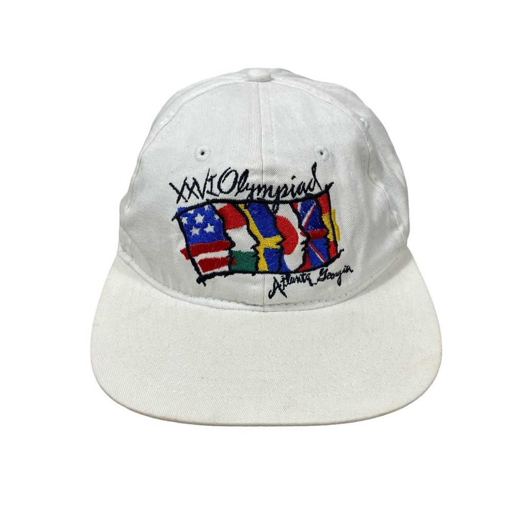 Hanes White Baseball Cap with Multicolor Olympic Flag Embroidery